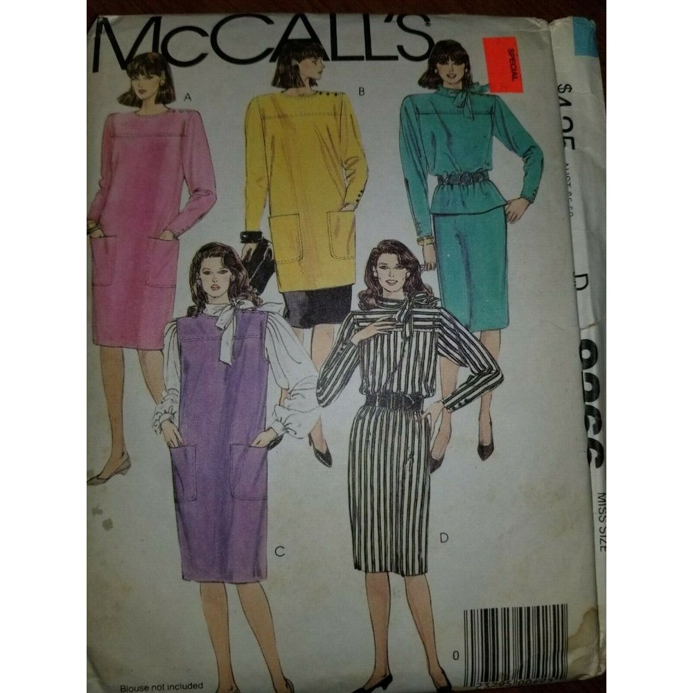 VINTAGE McCALL’S 9266 DRESS OR TUNIC TOP, JUMPER, SKIRT  SIZE D (XLG) PATTERN